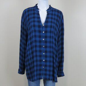 NEW J. Jill Button Up Buffalo Check Tunic Top SIZE 2X Blue - Rayon Blend